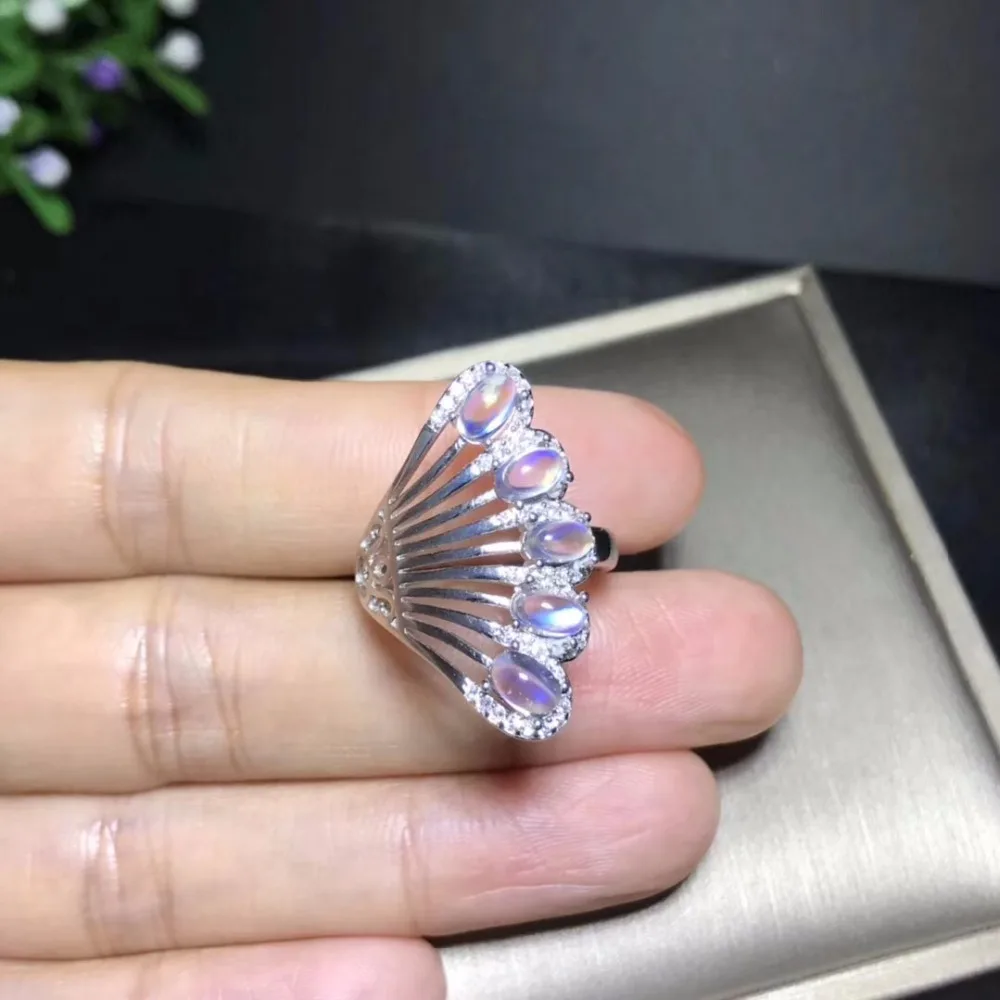 Uloveido простой последний натуральный лунный камень синего цвета кольцо 925 пробы