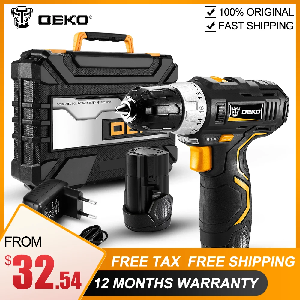 DEKO GCD12DU3, 12 В, макс., электрическая шуруповерт, Аккумуляторная дрель, мини беспроводной драйвер питания, литий-ионный аккумулятор постоянного тока, 3/8 дюйма, 2 скорости