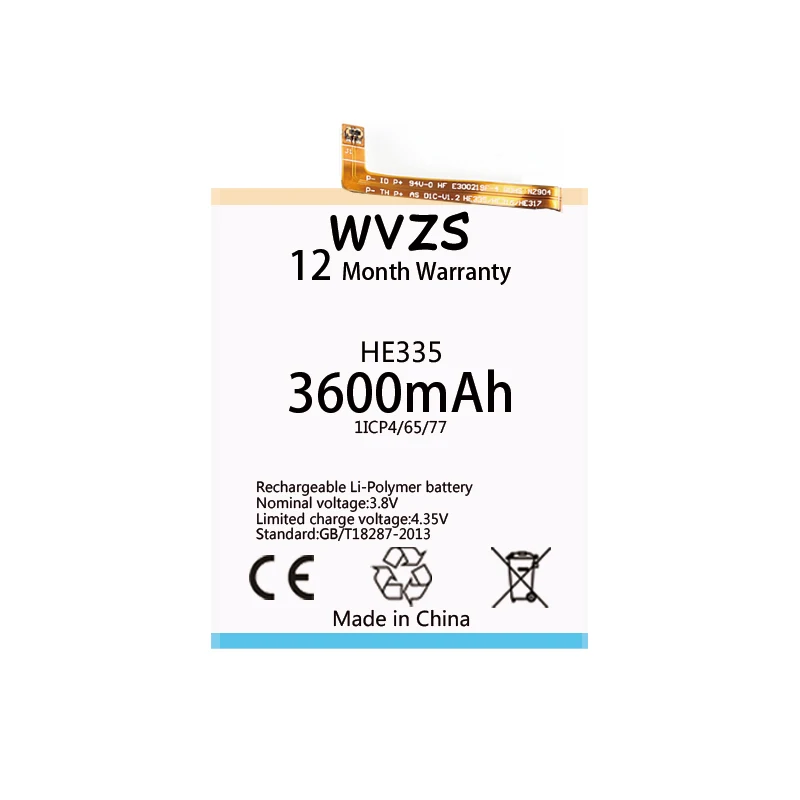 Wvzs 3600 мА/ч замена Батарея HE335 для Nokia 6 N6 TA-1000 TA-1003 TA-1021 TA-1025 TA-1033 TA-1039 литий-полимерные