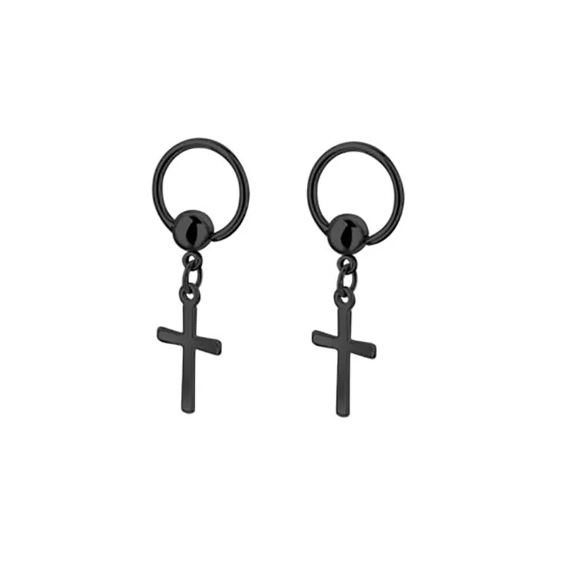 blackx2 2 шт., модные серьги-гвоздики с крестом, беруши, религиозные Панк ювелирные изделия из нержавеющей стали, анти-аллергические Brincos Penditentes, для мужчин и женщин - Окраска металла: blackx2
