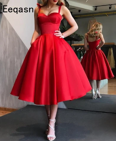 Элегантные красные короткие коктейльные платья, женское атласное вечернее платье для свадьбы, а-силуэт длиной до колена, бальное платье для выпускного вечера