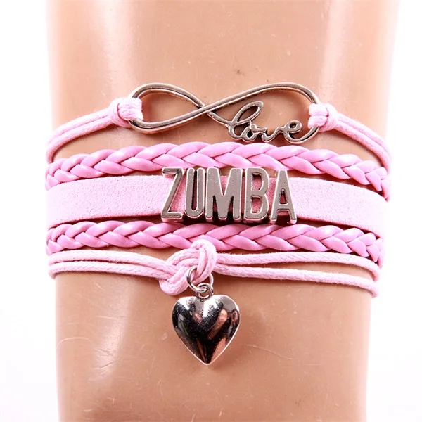 pink Браслет Infinity Love ZUMBA из искусственной кожи, плетеные браслеты, браслеты-шармы с веревочками для женщин и мужчин, ювелирные изделия черного, красного, розового, синего цвета - Окраска металла: pink