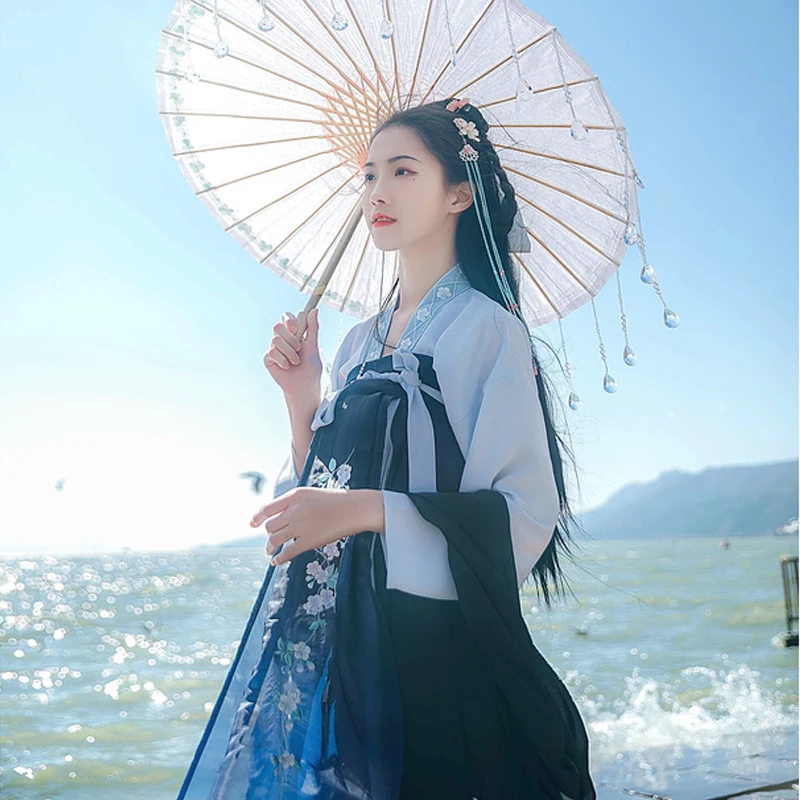 Традиционная Фея Hanfu для женщин синее платье костюмы древний Китай Леди Косплей