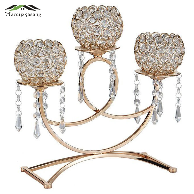 

6Pcs/Lot Candle Holder Table Crystal Candlestick Geometric 3-heads Romantic Candle Holders for Wedding/Dinner Decoration GZT106