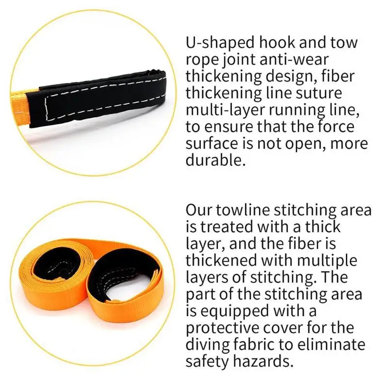 

5m 5 Tons Heavy Duty Car Recovery Tow Strap Towing Rope with 2 Tow Hooks