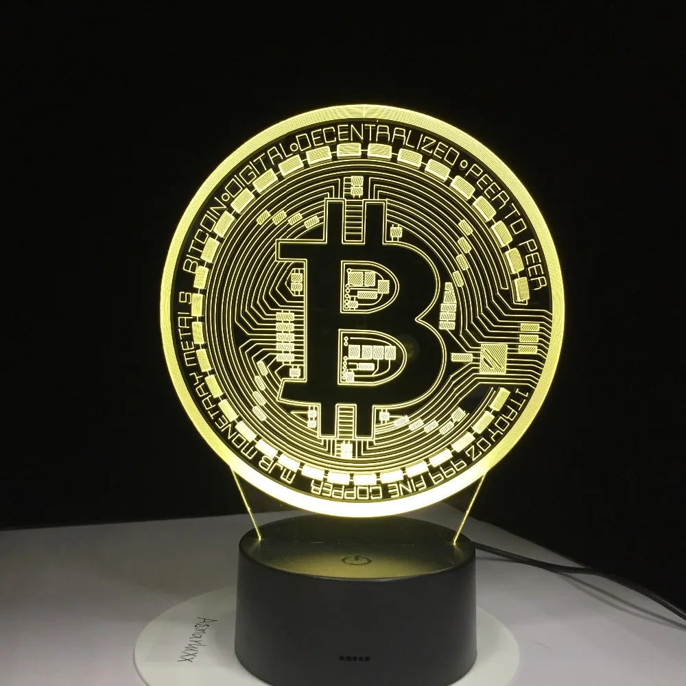 3D LED Биткоин знак ночные светильники 7 Красочные USB монета символ настольная лампа