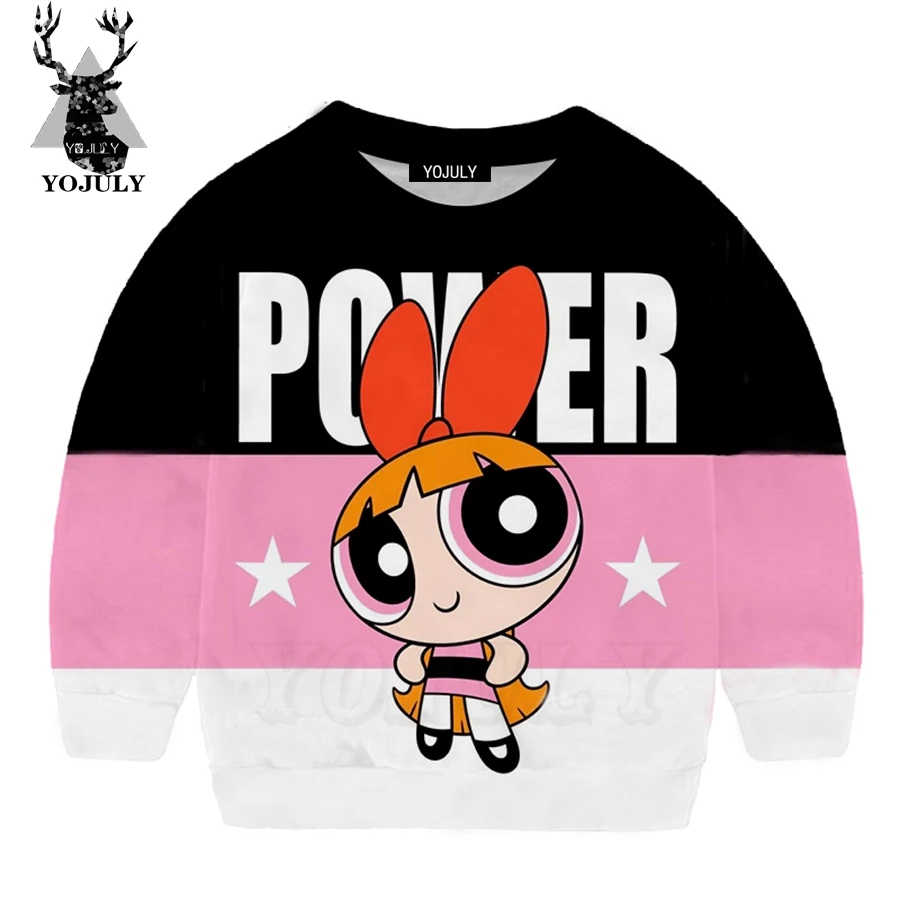1 YOJULY/ г. Толстовка для маленьких девочек с объемным принтом Kawaii Powerpuff повседневная детская одежда для мальчиков топ с длинными рукавами с героями мультфильмов SW08 - Цвет: 1