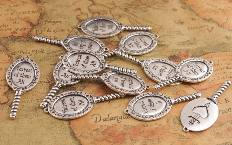 

10PCS Antiqued Silver Fairest of them All Mirror Pendants #92278
