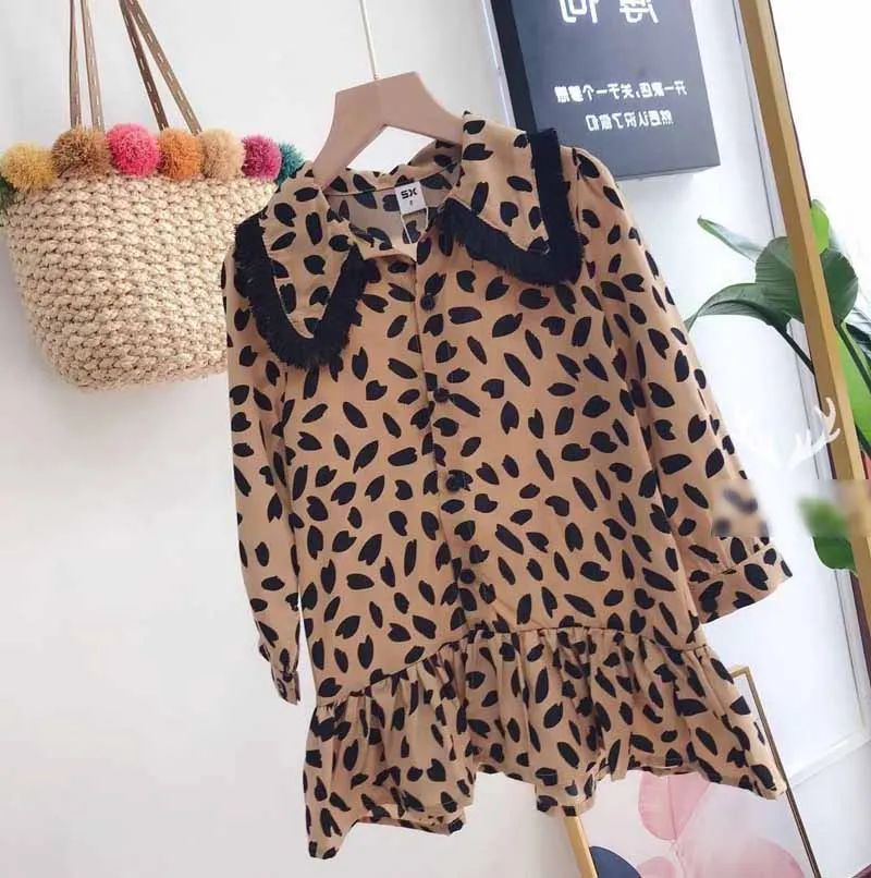 autumn new arrival girls fashion leopard dress kids long sleeve dresses