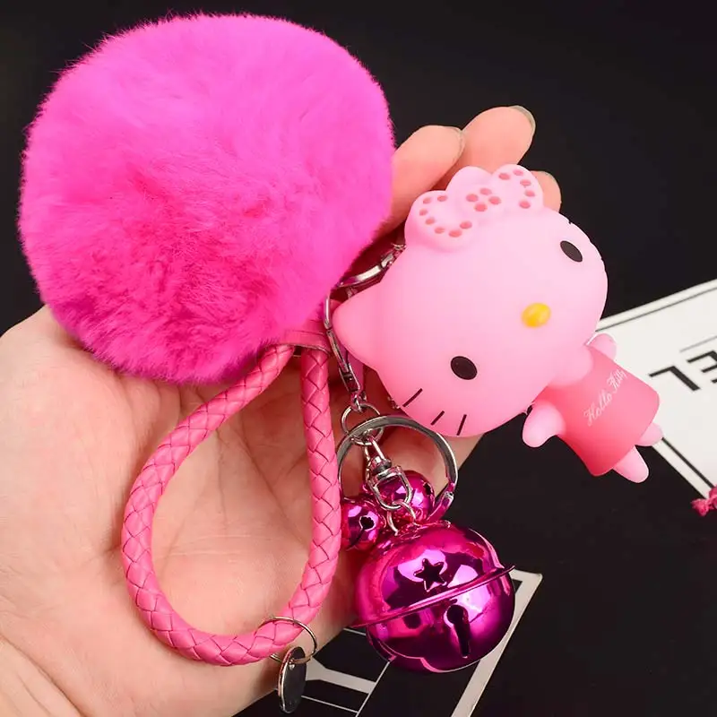 Милый мультфильм hello kitty Кролик Мех Шар помпон подвески-Помпоны ремешок для женщин металлические брелки-цепочки автомобиля сумка Шарм D151