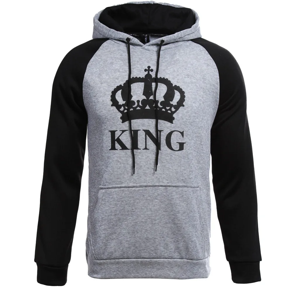 2017 King Queen с принтом короны унисекс Для мужчин женщин осень Толстовки Тонкий