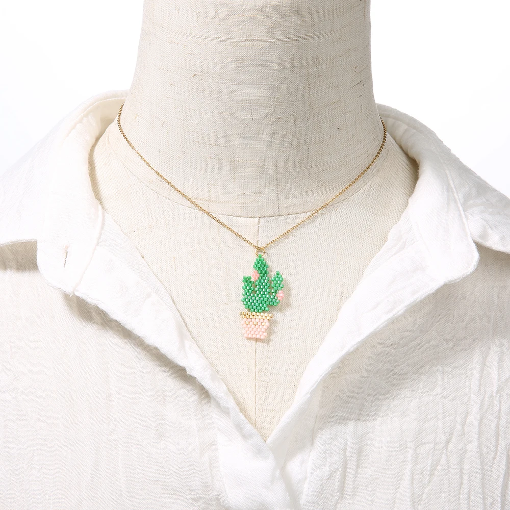 

Rttooas DIY Cactus Pendant&Necklace Handmade MIYUKI Beads Woven Jewelry Fashion Female Necklaces Accessories 2020