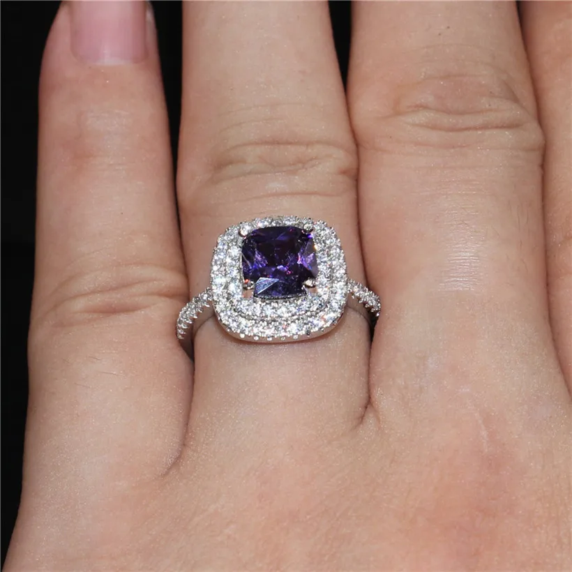 Женское кольцо из стерлингового серебра 925 пробы 4ct фиолетовое с объемным