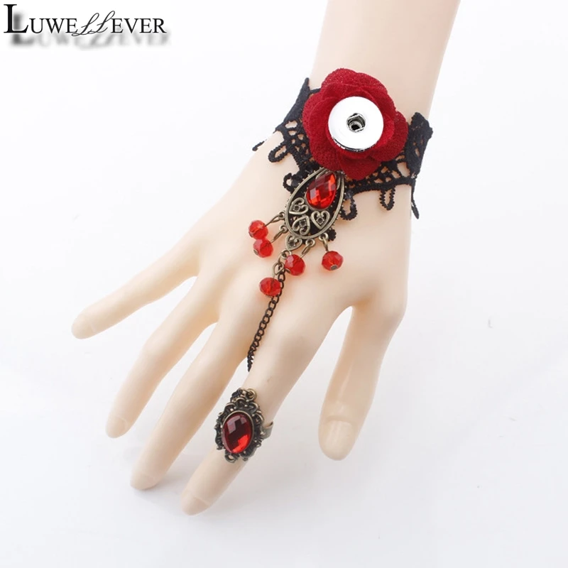

New Fashion Lace Woven Bracelet 217 Interchangeable Flower 12mm 18mm Snap Button Bangle Charm Jewelry For Women Girl Gift