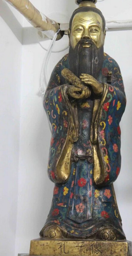 

song voge gem S1513 Chinese Bronze Copper Cloisonne Confucius philosopher Kong Zi KongZi Statue