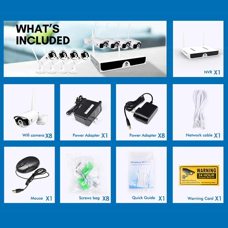 8CH CCTV система P2P беспроводная 1080P HD NVR с HD 2.0MP наружная инфракрасная Водонепроницаемая Wifi камера безопасности Система наблюдения комплект