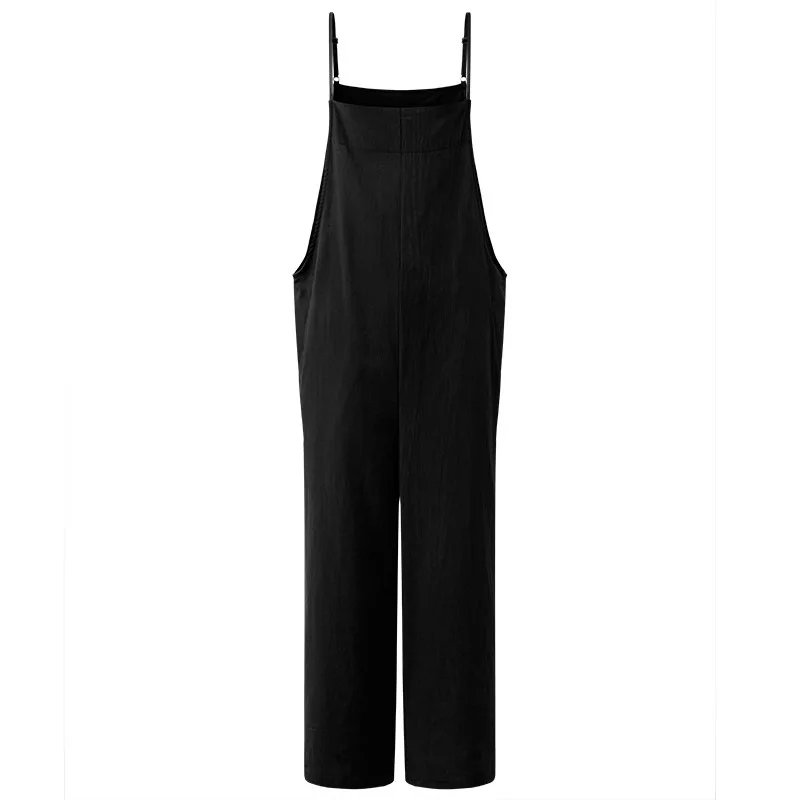 New Women Solid Strap Romper Cotton Wide Leg Dungaree Bib Jumpsuits Overalls Pants Pockets Tank Loose Casual Soft