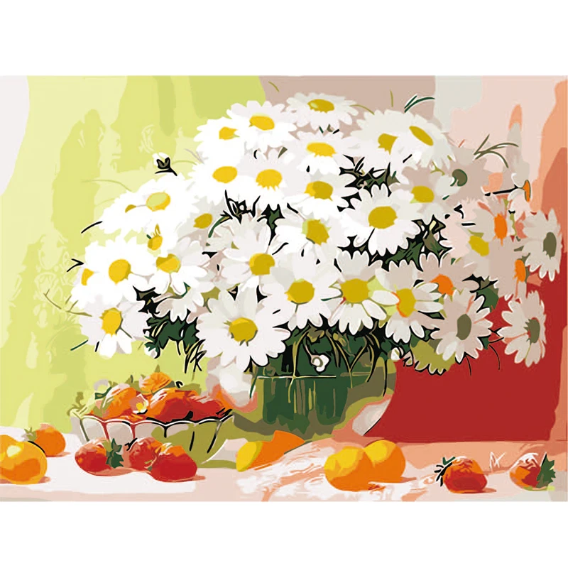 Картина по номерам на холсте с изображением белых цветов|Рисование и