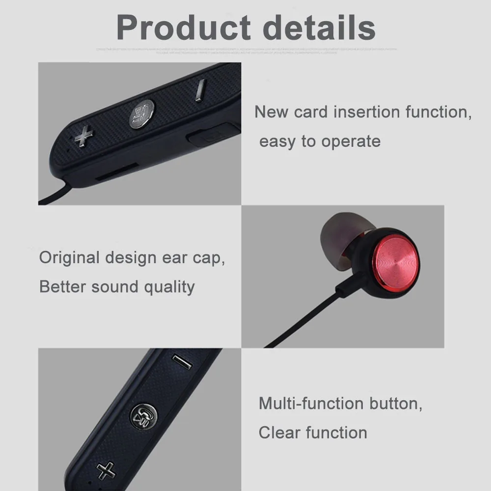 Bluetooth наушники беспроводные спортивные шейные с поддержкой карт TF микрофоном для
