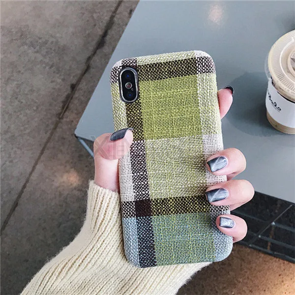Green lattice Роскошный мягкий чехол из плюшевой ткани для iPhone X, XR, XS, AMX, ТПУ, силиконовый чехол на заднюю панель телефона для iPhone 7, 8, 6 S, 6 S Plus, чехол s, 10 - Цвет: Green lattice