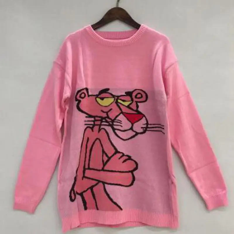 Женский длинный свитер с рисунком, Женский Свободный Повседневный розовый свитер с леопардовой раскраской, удобный Розовый пуловер, свитер