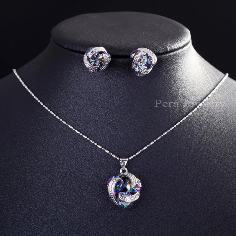 Pera Модные женские 3 шт ювелирные изделия подарок Радуга Мистик кристалл камень