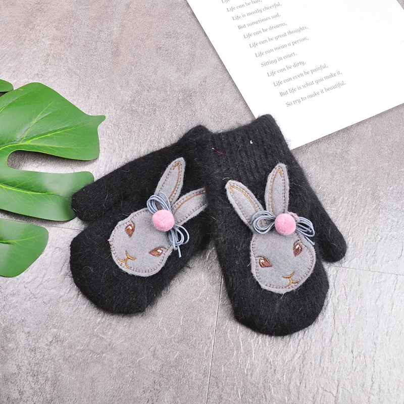 Wecute/перчатки из кролика с героями мультфильмов; зимние детские толстые теплые перчатки; Милые Шерстяные варежки с кроличьим мехом для девочек