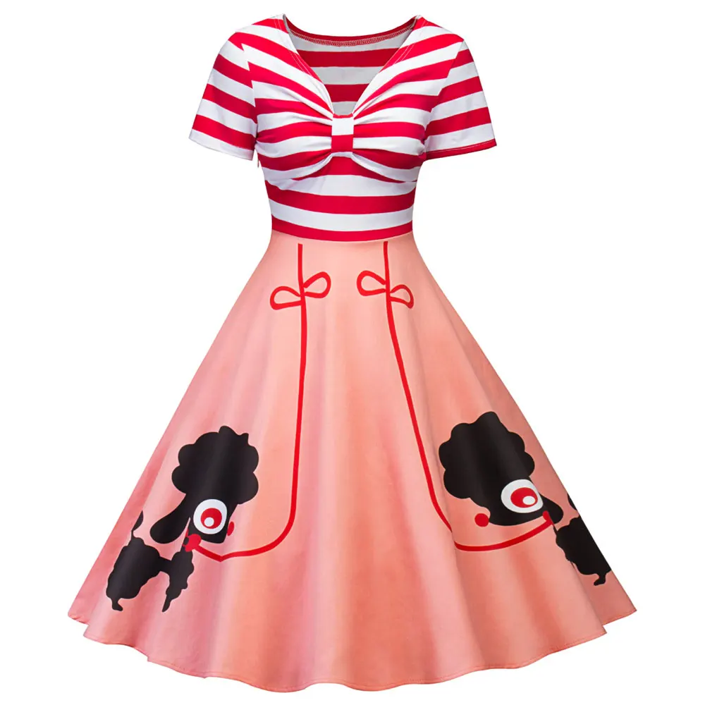 

Retro Poodle Skirt Girls High Waist Vintage Rockabilly Swing Tee Cocktail Dress Halloween Party Dress Costumes