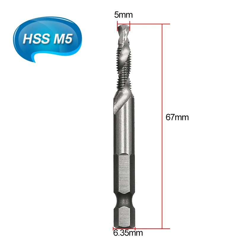 M5 1pc M3-M10 HSS 4341 композитный кран сверло Резьба спиральный винт кран 6,35 мм 1/4 ''шестигранный - Цвет: M5 1pc