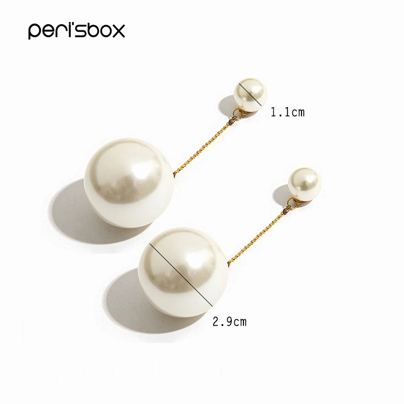 Женские серьги подвески с жемчугом Peri'sbox большие двойным и цепочкой из бисера