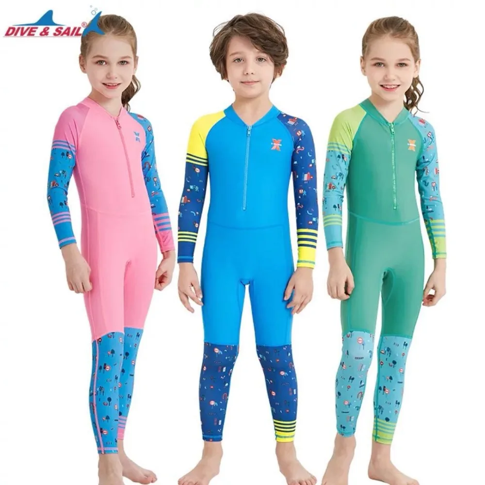 Лайкра Dive Skin для мальчиков с молнией спереди Одна деталь купальник Защита от