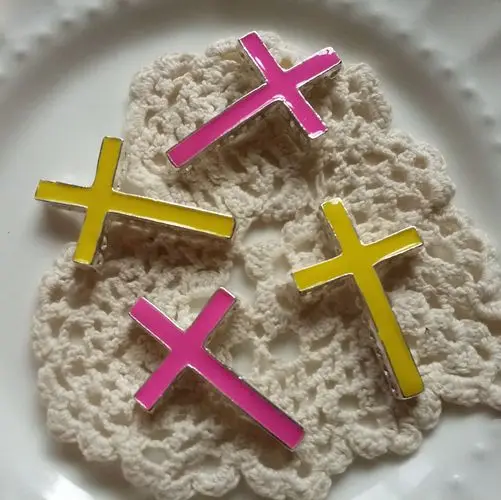 

20PCS 38*24MM Pink & Yellow Silver Plated Cross Bracelet Spacer Beads Jewelry Findings Accessories
