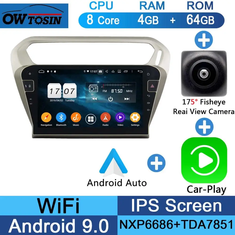 Fisheye Carplay n A 10," ips Android 9,0 Восьмиядерный 4G+ 64G Автомобильный dvd-плеер мультимедиа для Citroen Elysee peugeot 301 2013- радио gps Parrot BT - Цвет: Fisheye Carplay n A