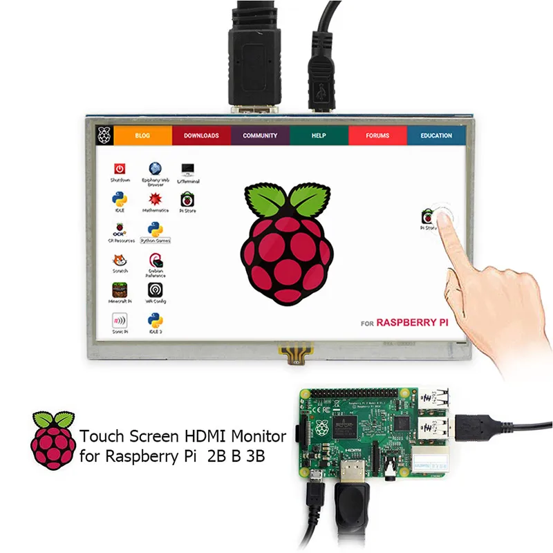 ЖК дисплей Elecrow 5 дюймов Raspberry Pi 3 сенсорный экран HD 800x480 TFT монитор с сенсорной - Фото №1