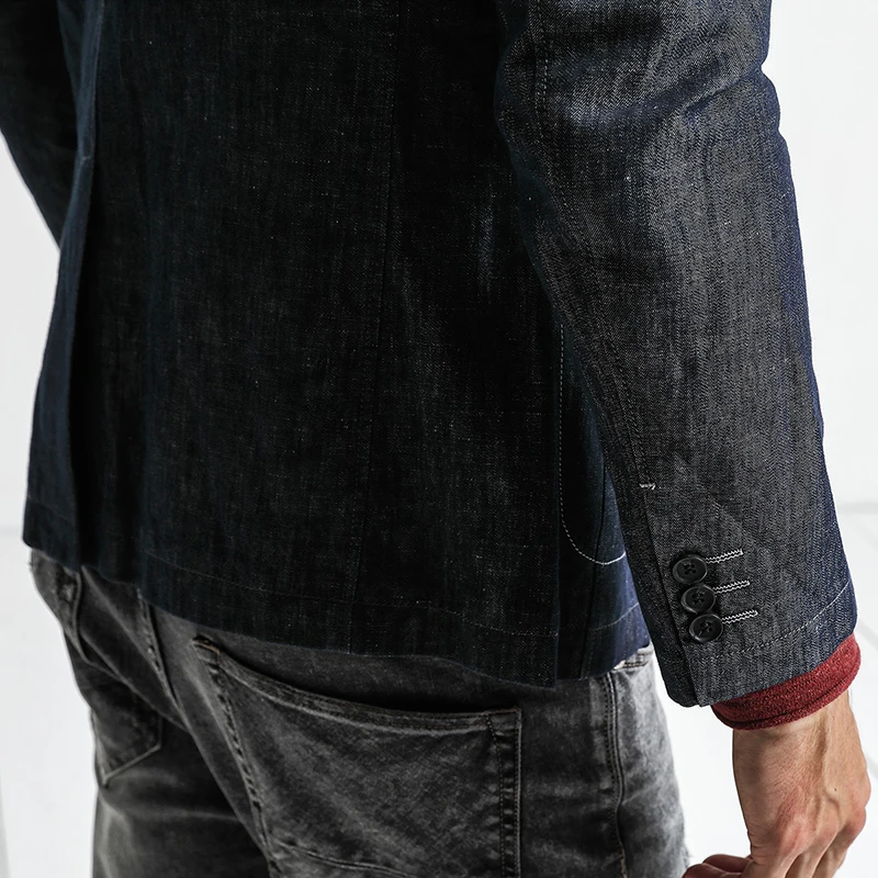 SIMWOOD 2018 Новая осень блейзеры Для мужчин мода Slim Fit Хлопок тёмный деним в горошек