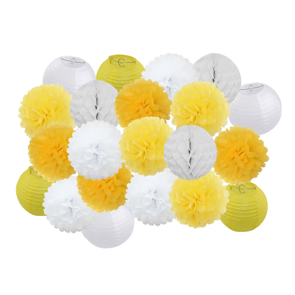 yellow set Горячая распродажа 21 шт./компл. розовый набор круглых Бумага Фонари для маленьких девочек украшение для детей крещение вечерние декор висит Изделия из бумаги орнамент - Цвет: yellow set