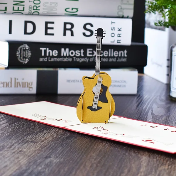 Guitar 3D всплывающие карты на день рождения делениями отцы карты день подарочные карты Сувениры Реалистичные Модели подарки для мальчика папа дети отец - Цвет: Guitar