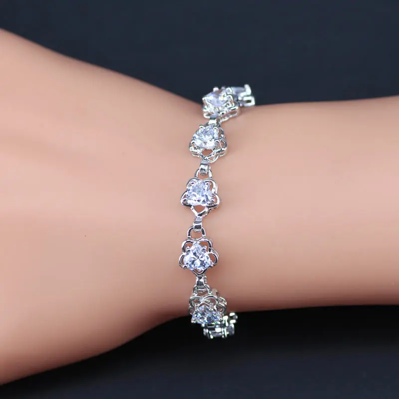 Женский ювелирный комплект из браслета и серёг с белым кристаллом|jewelry sets for