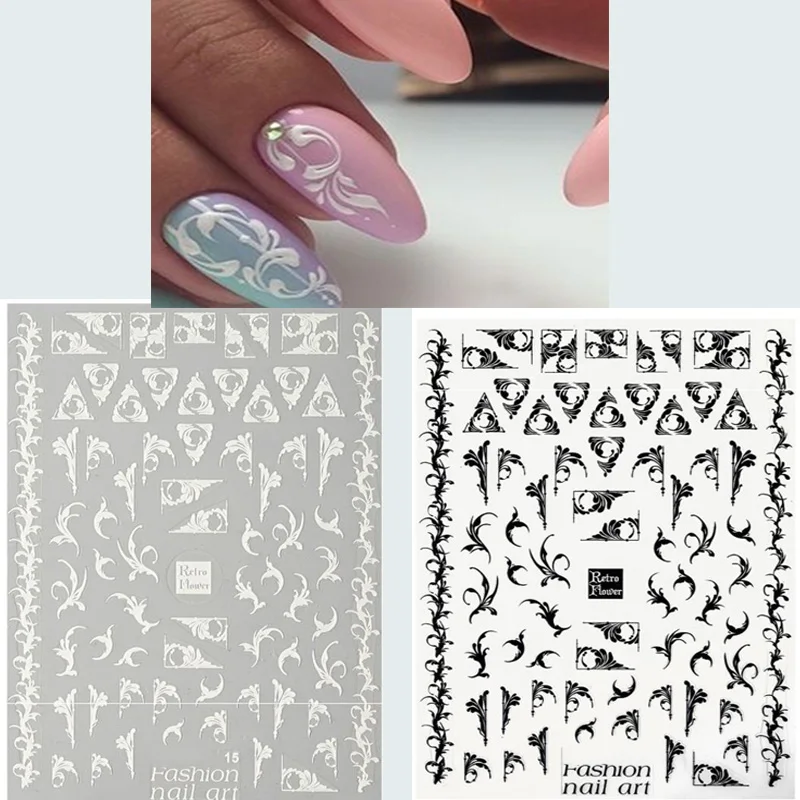 Стикеры 3D на ногти Nail Art черный и белый цвет arabessque форма воды передачи слайдер для ногтей искусство Z0123