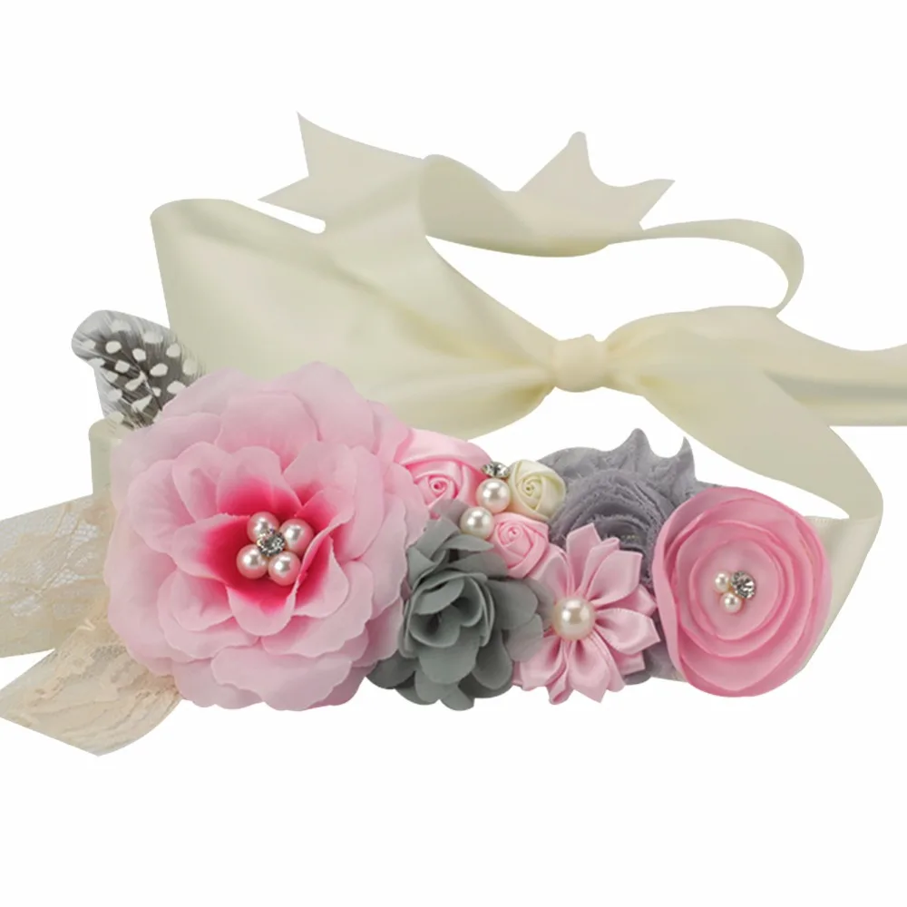 

Pink Flower Sash Belt Bridesmaid Maternity Photo Prop Baby Girl Shower Ivory Shabby Flower Belt Bridal Wedding Accessories