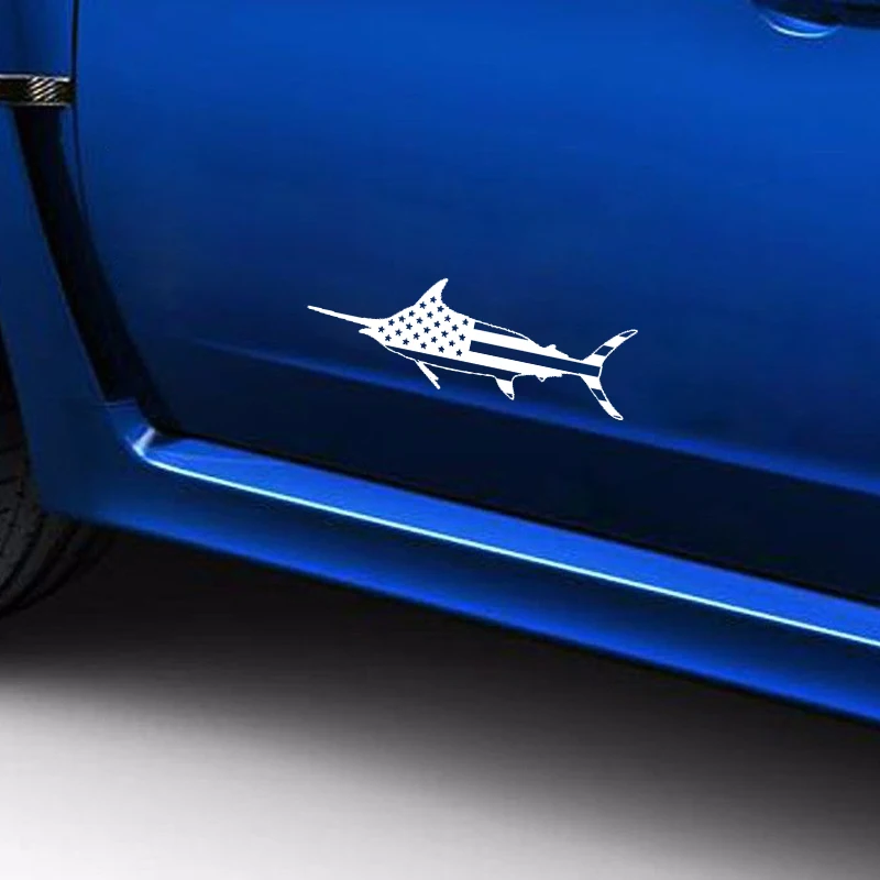 

QYPF 15CM*5CM American Flag Fish Fishing Fun Vinyl Car Sticker Decal Black/Silver Accessories C15-0496