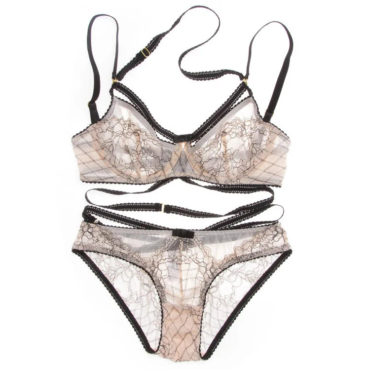 Женское Прозрачное нижнее белье комплект с бюстгальтером и трусиками размера