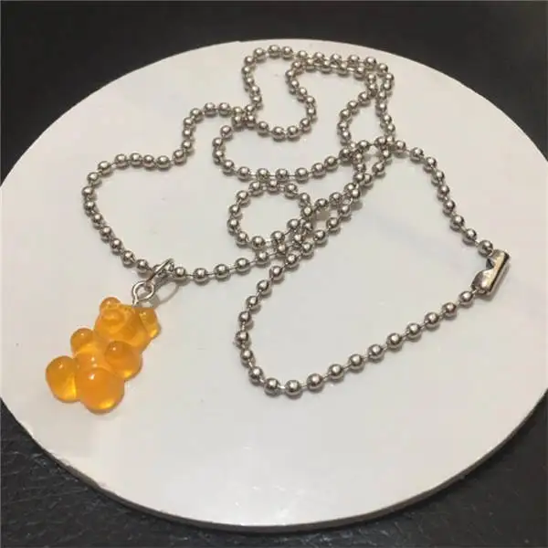 orange necklaces Oso ожерелье ручной работы титановые бусы цепи Смола романтическая креативная новинка милые ожерелья медведь для женщин девочек Подарки di013 - Окраска металла: orange necklaces