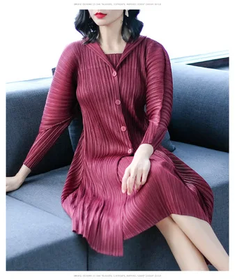 

HOT SELLING Miyake Fashion wrist sleeve solid turn-down collar fold dress button dress Fake two-piece dress IN STOCK