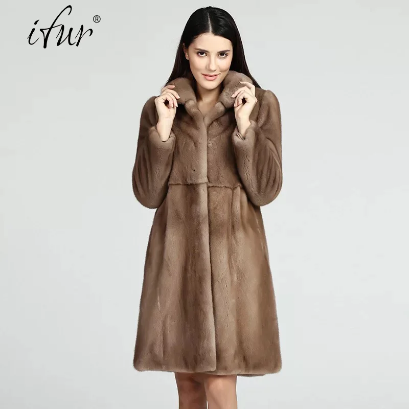 Брендовая роскошная женская куртка из натурального меха норки длинный стиль с