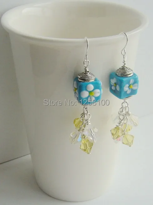 Handmade crystal earrings plus hand-painted glass beads/ Crystal for women/ E140431 | Украшения и аксессуары