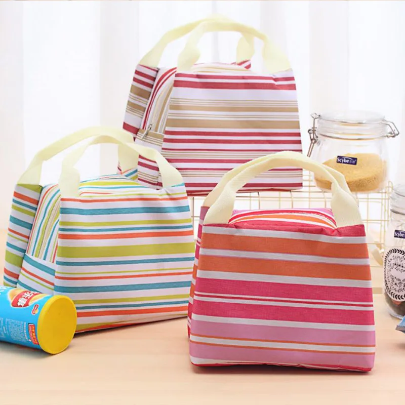 Ruique Insulated Cooler Lunch Bag Candy Color Striped Picnic Storage Box Kids School Office Ladies Thermal Carry Tote | Багаж и сумки