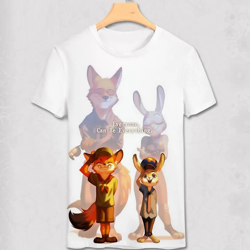 Zootopia футболка Новая Летняя мужская с героями мультфильмов Ник лисица Джуди