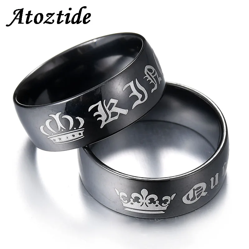 Atoztide 1 шт. из нержавеющей стали Королевская корона пара колец с гравировкой букв