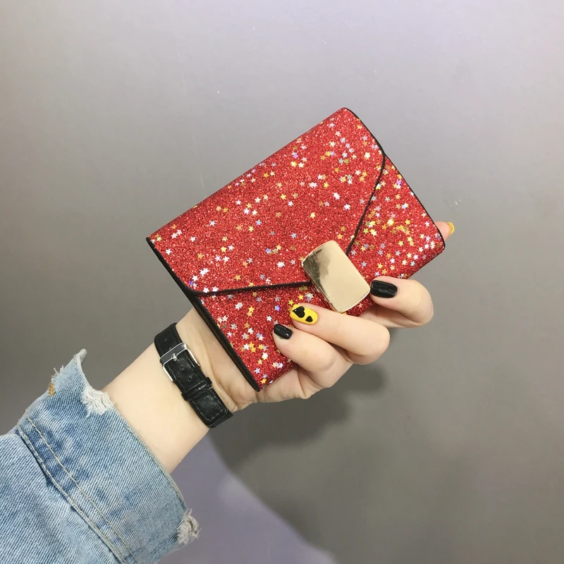 2018 Fashion Portefeuille Femme Star Sequins Wallet Female Short Slim Magic Mini Clutch with Card Holders SX0648 | Багаж и сумки